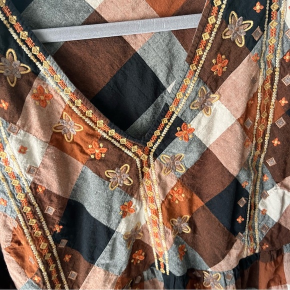 Savanna Jane Top Women's 2X Steal Away Home Embroidered Plaid Bohemian - Picture 6 of 9
